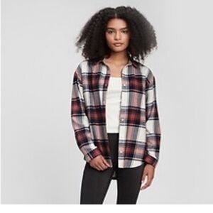 GAP Women's Pink and White Plaid Jean Jacket